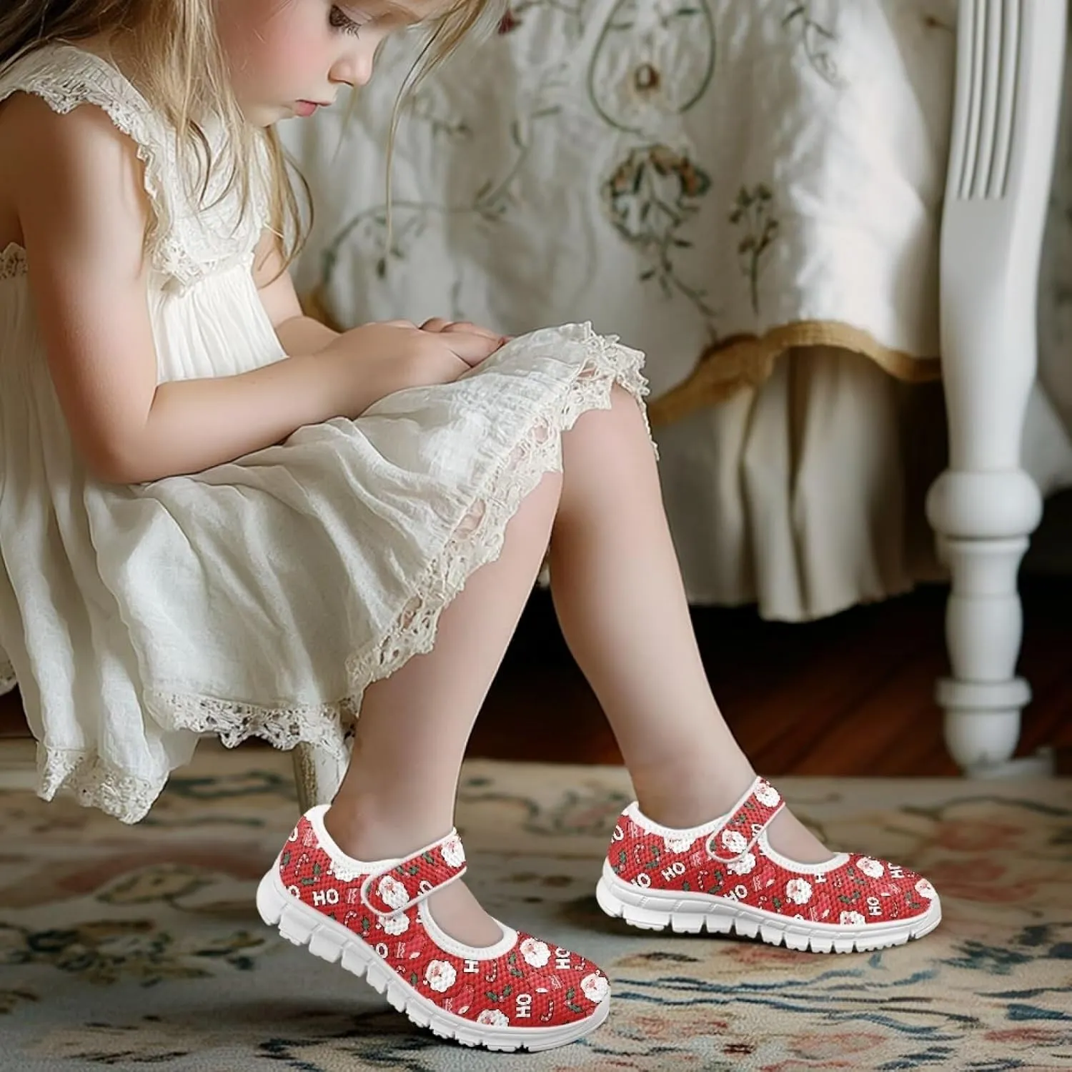 chaqlin Christmas Sneaker Mary Jane for Kids Slip On Casual Outdoor School Sports Shoes Lightweight Flat Walking Sneaker