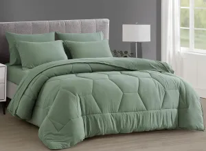 Chezmoi Collection Piper King Bed in a Bag 7-Pieces Honeycomb Geometric Hexagon Quilted Stone Washed Microfiber Comforter with Sheets Lightweight All Season Bedding Set (King, Sage Green)