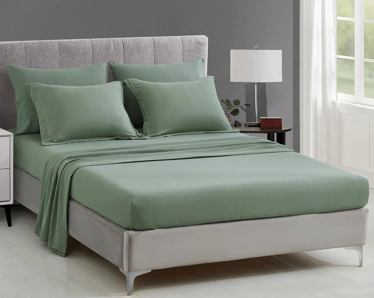 Chezmoi Collection Piper King Bed in a Bag 7-Pieces Honeycomb Geometric Hexagon Quilted Stone Washed Microfiber Comforter with Sheets Lightweight All Season Bedding Set (King, Sage Green)