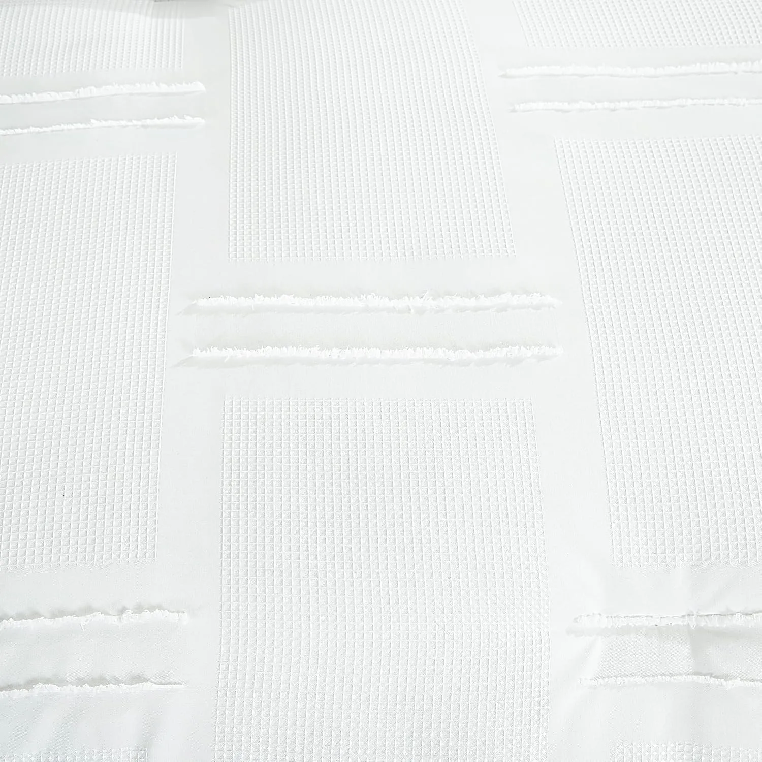 Chezmoi Collection Reina White Clip Jacquard Geometric 7-Piece Bed in a Bag Comforter Set, Queen - Striped Pattern Waffle Textured Bedding with Sheets Set