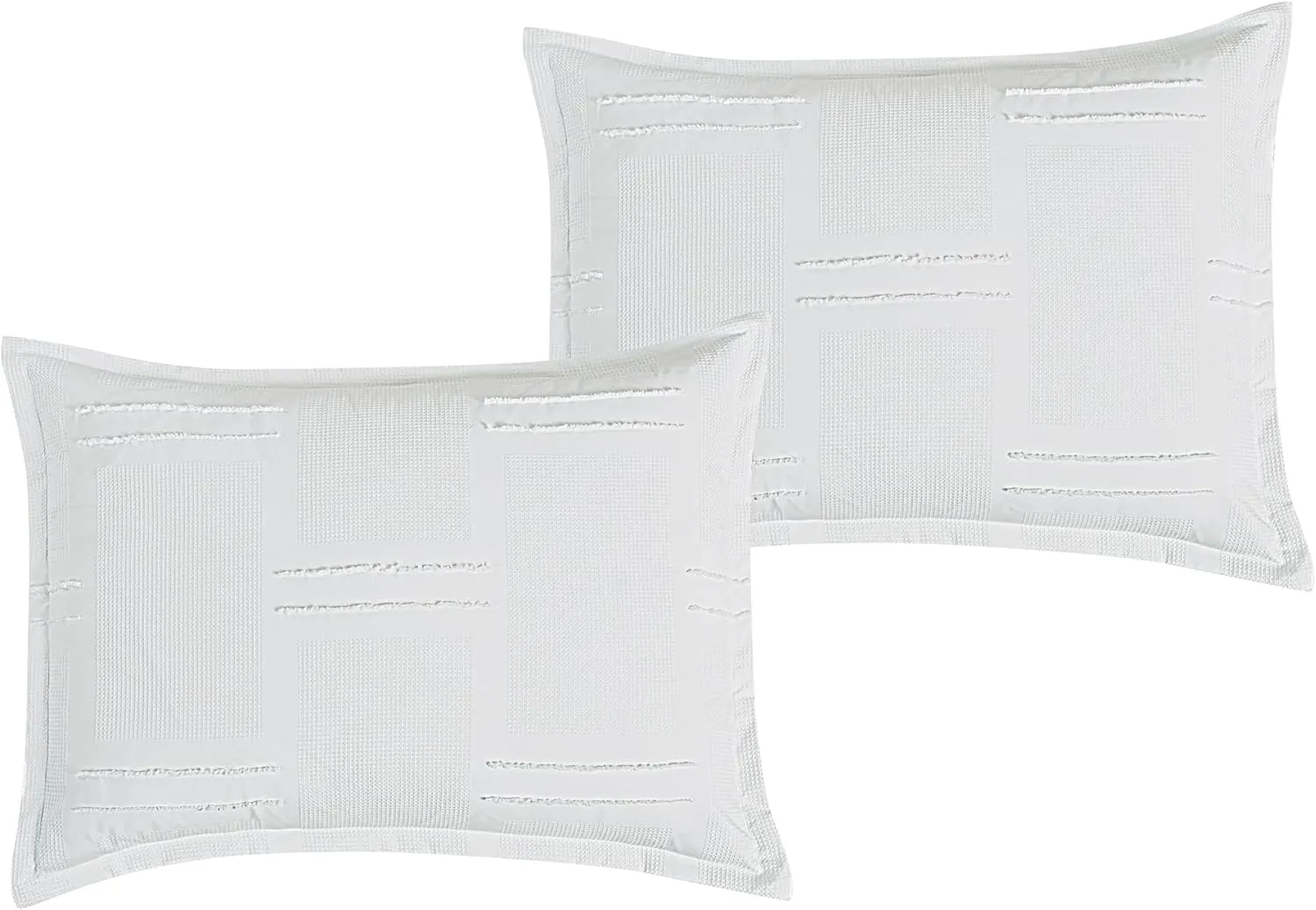 Chezmoi Collection Reina White Clip Jacquard Geometric 7-Piece Bed in a Bag Comforter Set, Queen - Striped Pattern Waffle Textured Bedding with Sheets Set