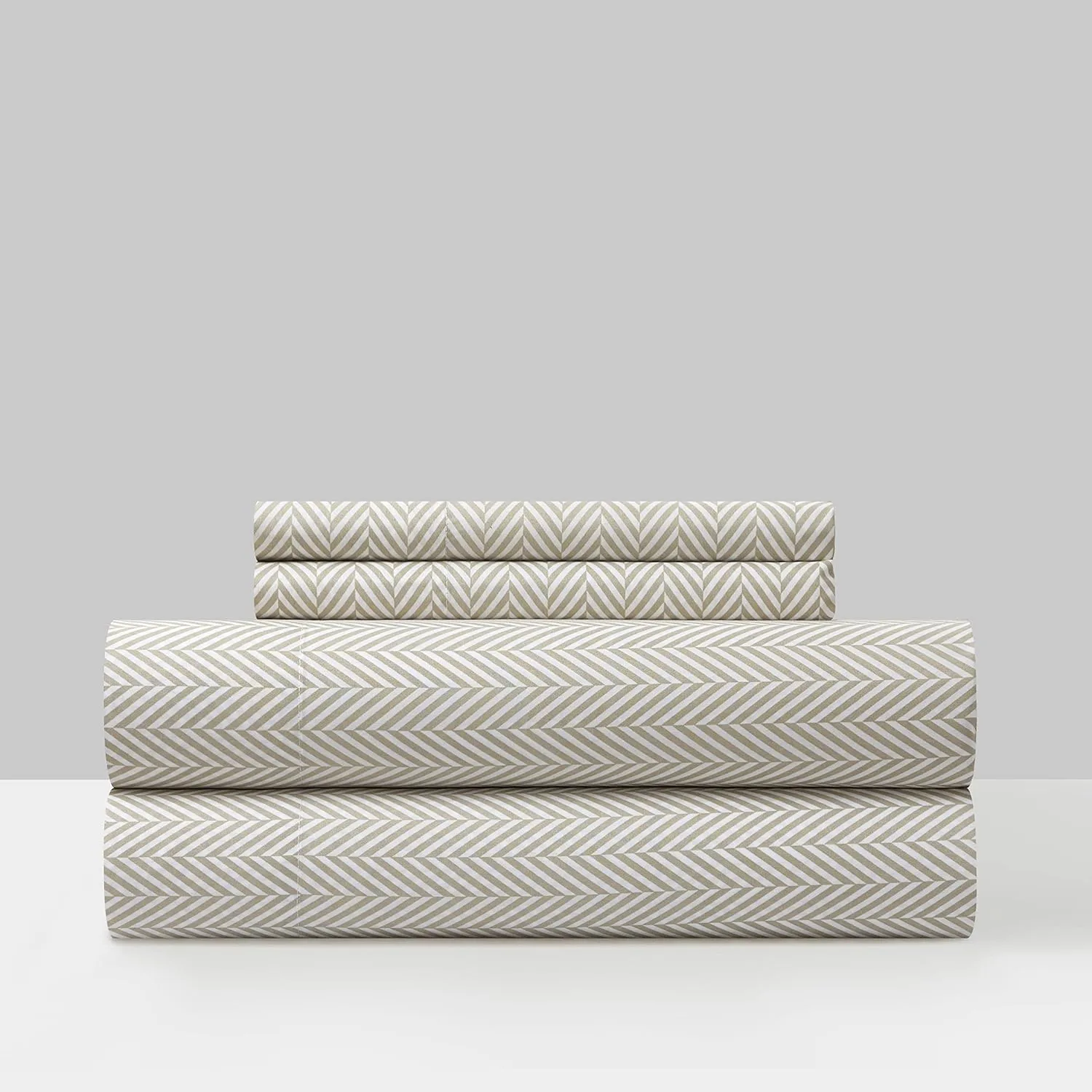 Chic Home Denise 4 Piece Sheet Set Super Soft Graphic Herringbone Print Design – Includes 1 Flat, 1 Fitted Sheet, and 2 Pillowcases, Queen, Beige