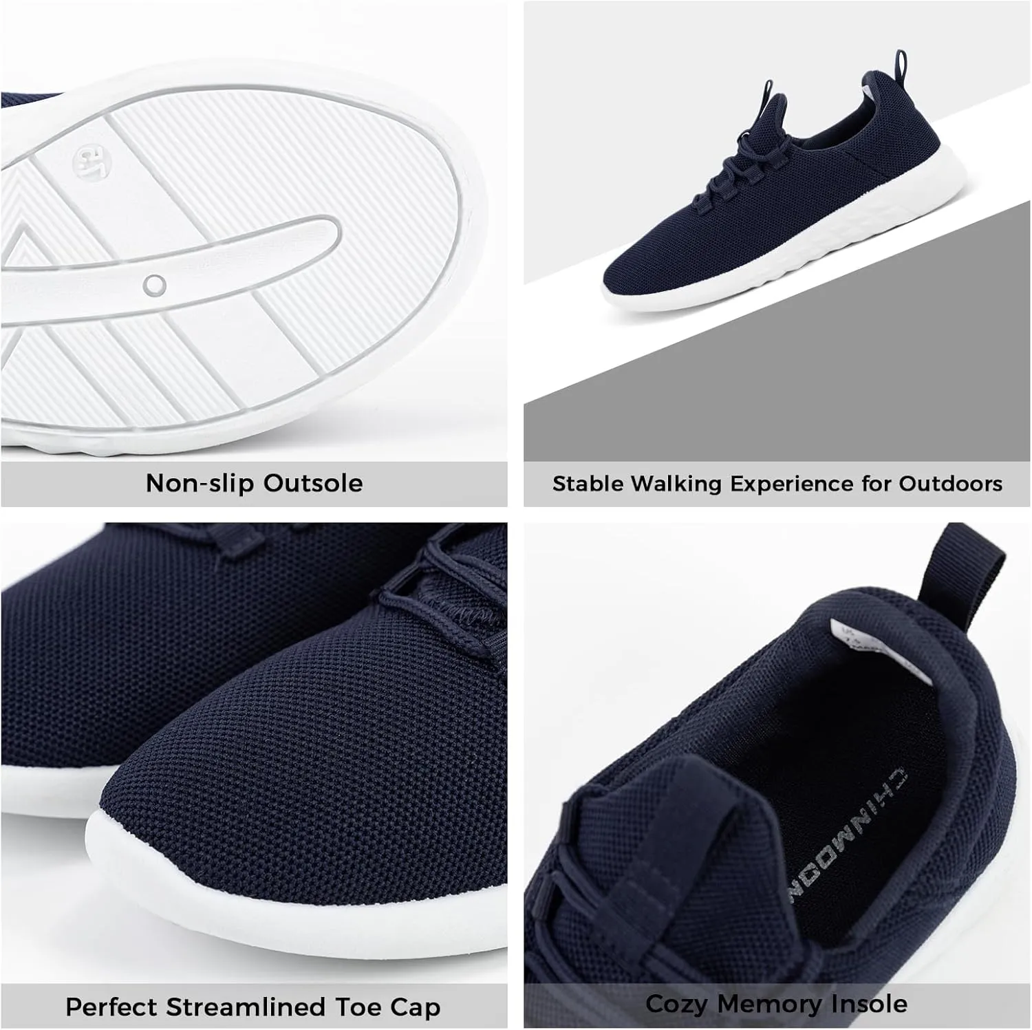 CHIN·MOON Women's Slip On Walking Shoes Lightweight Non Slip Running Gym Shoes Breathable Fashion Sneakers