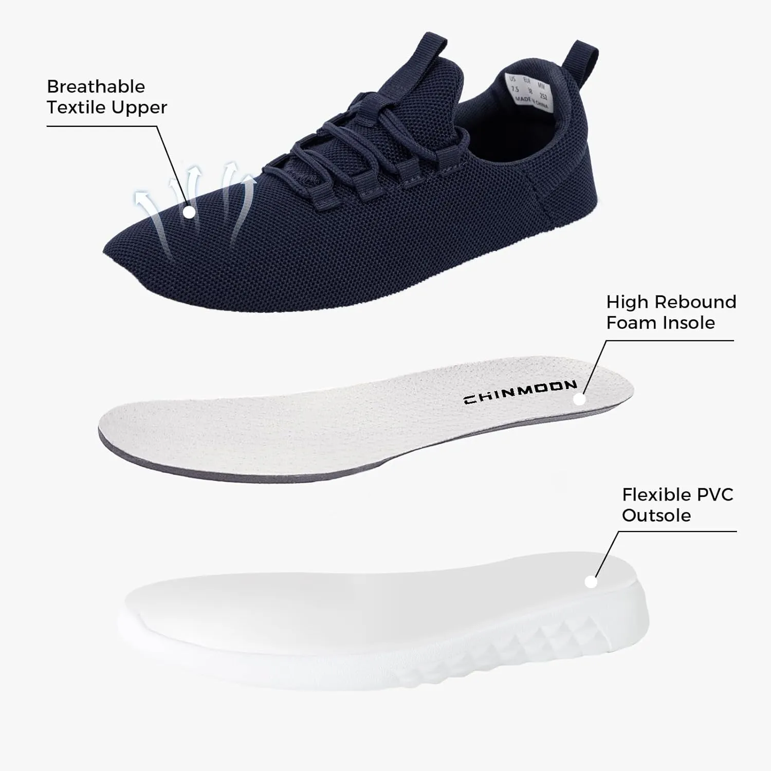 CHIN·MOON Women's Slip On Walking Shoes Lightweight Non Slip Running Gym Shoes Breathable Fashion Sneakers