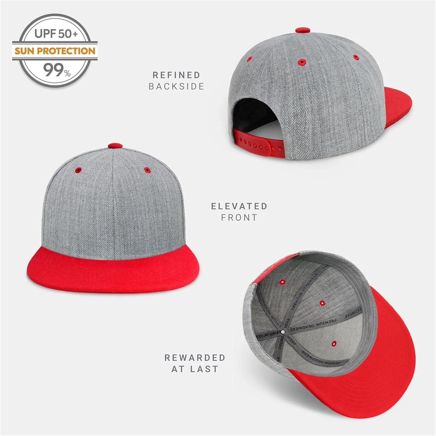 CHOK.LIDS Two Tone Snapback Heather Grey Flat Bill Visor Wool Blend Classic Plain Hats for Men Women Adjustable Baseball Cap