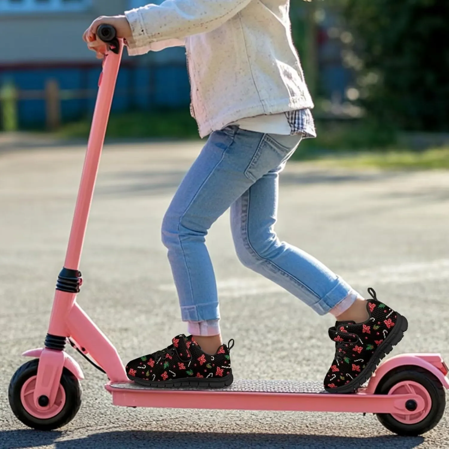 Christmas Sneakers for Girls Slip on Walking Shoes Breathable Lightweight Athletic Shoes with Hook and Loops