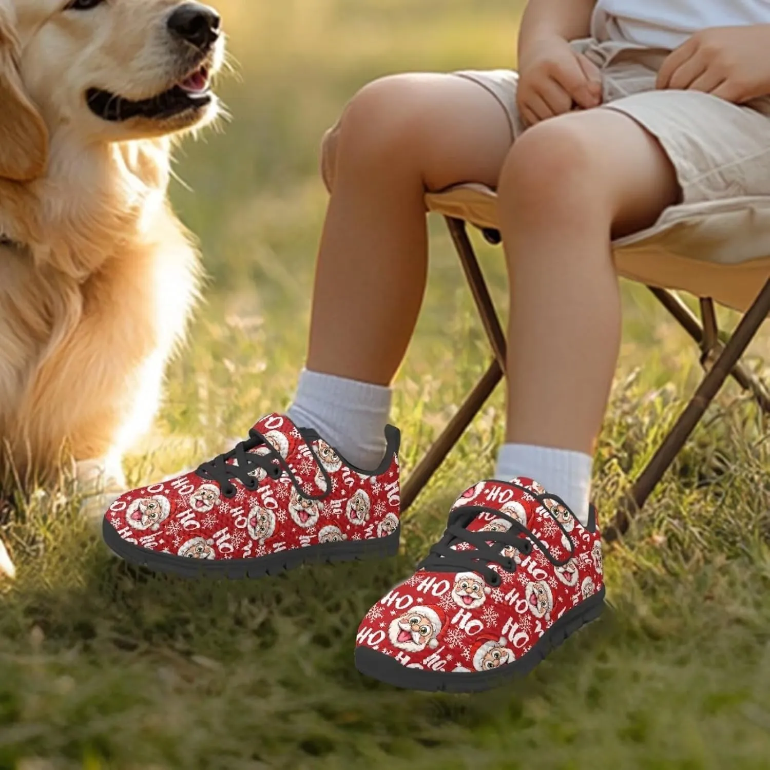 Christmas Sneakers for Girls Slip on Walking Shoes Breathable Lightweight Athletic Shoes with Hook and Loops