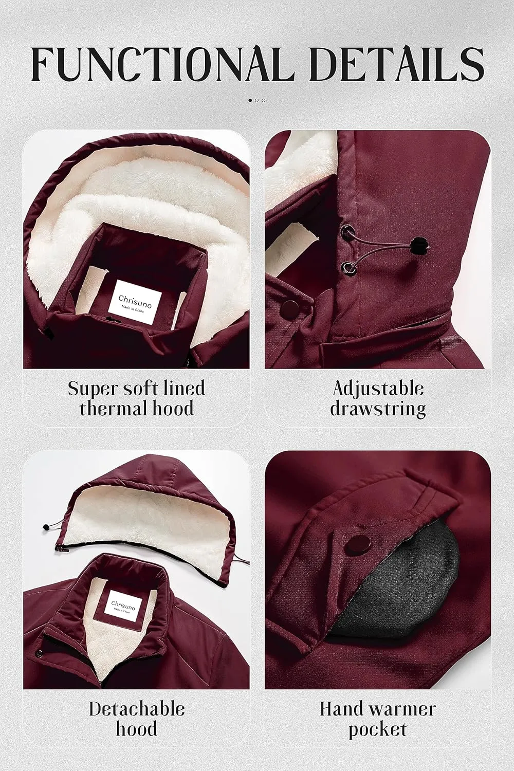 Chrisuno Women's Mid-Length Parka Winter Outerwear Jacket Soft Fleece Warm Snow Coat