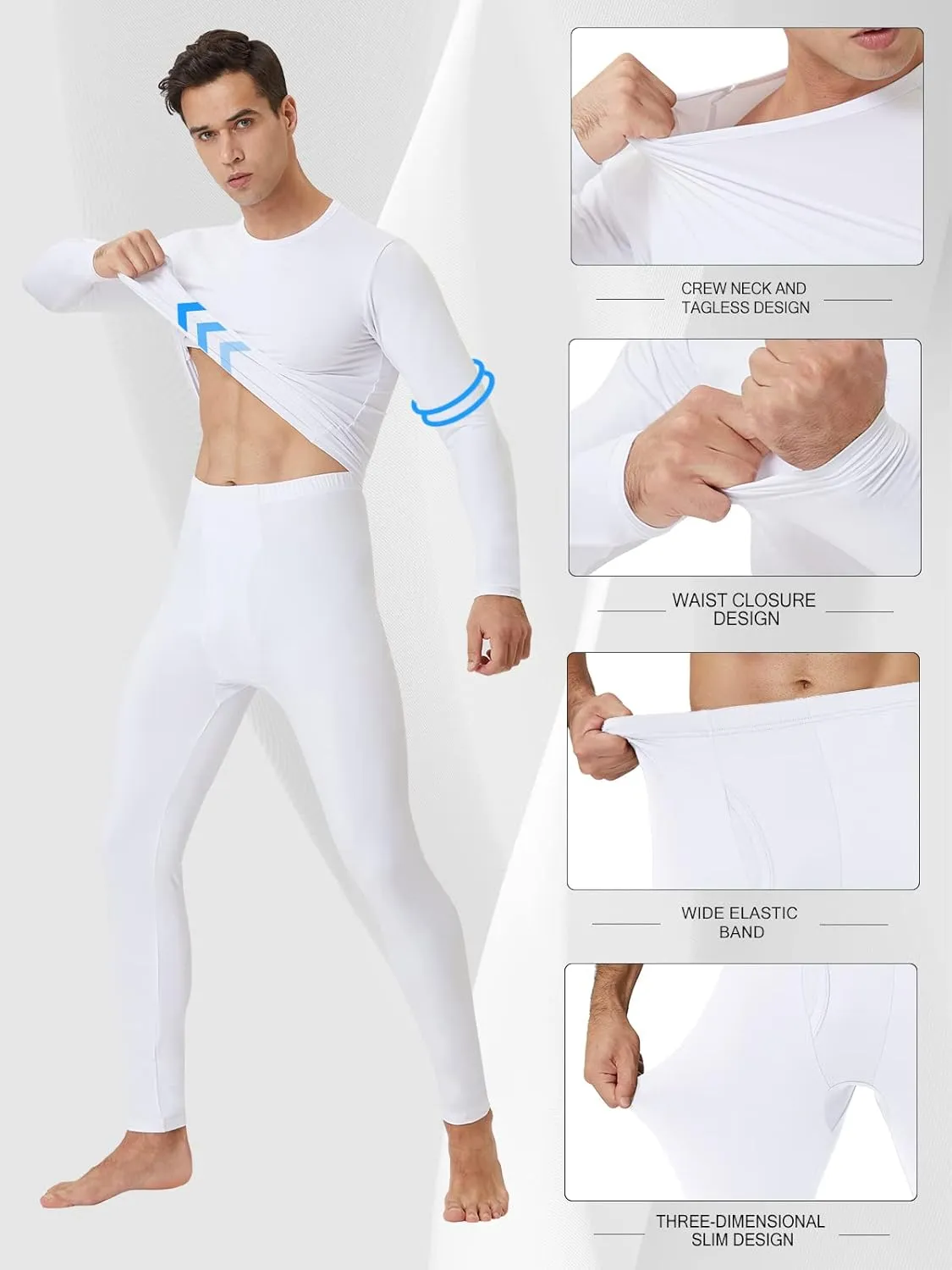 CL convallaria 2 Pack Long Johns Thermal Underwear for Men Soft Fleece Lined Base Layer Cold Weather Set XS-4XL