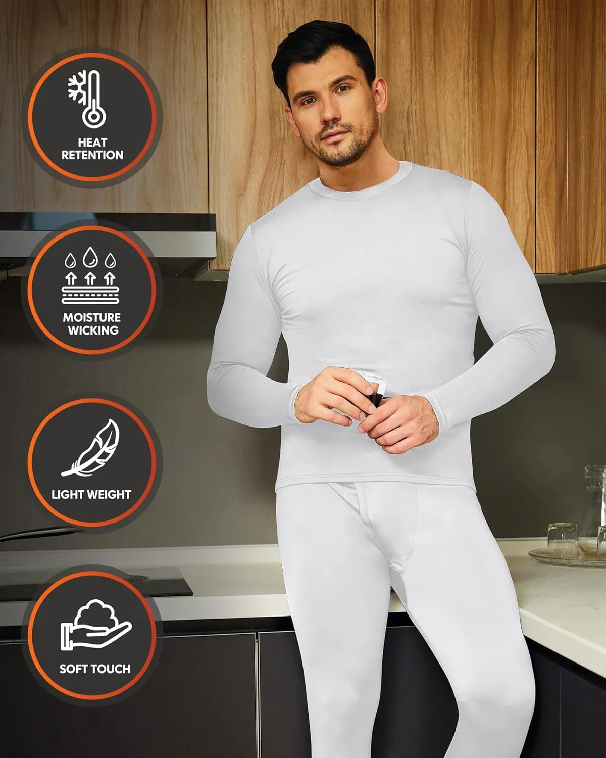 CL convallaria 2 Pack Long Johns Thermal Underwear for Men Soft Fleece Lined Base Layer Cold Weather Set XS-4XL