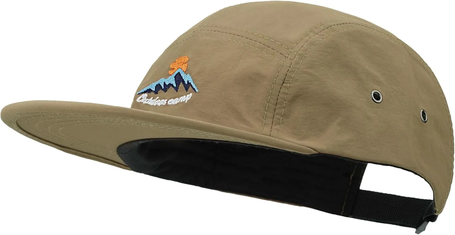 Clakllie Waterproof 5 Panel Hat for Men Quick Dry Flat Brim Baseball Cap Embroidered Trucker Hats for Running Camp Hiking Hat