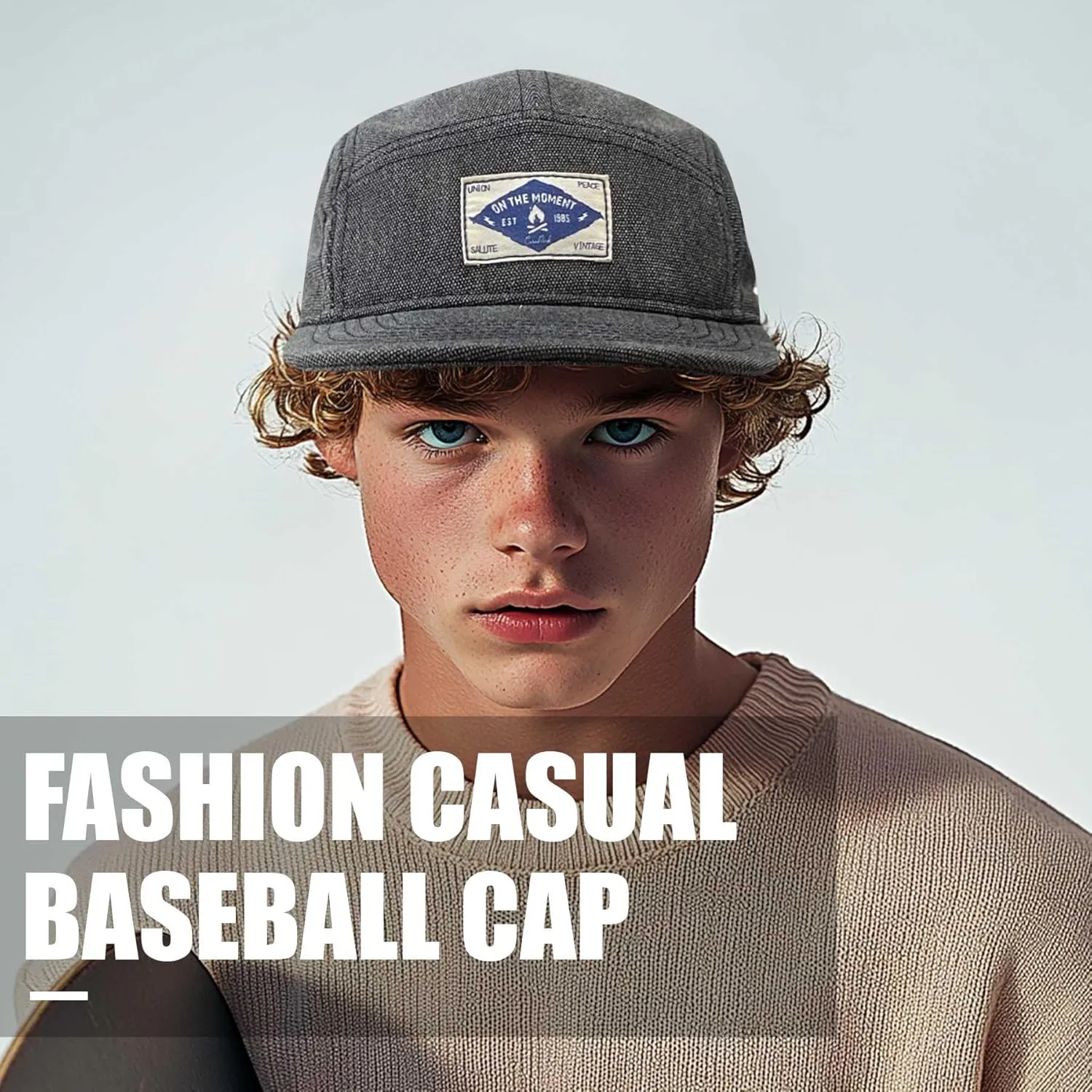 CLAPE Snapback 5 Panel Hat for Men Women Washed Cotton Flat Bill Baseball Cap Strapback Hip Hop Biker Board Cap