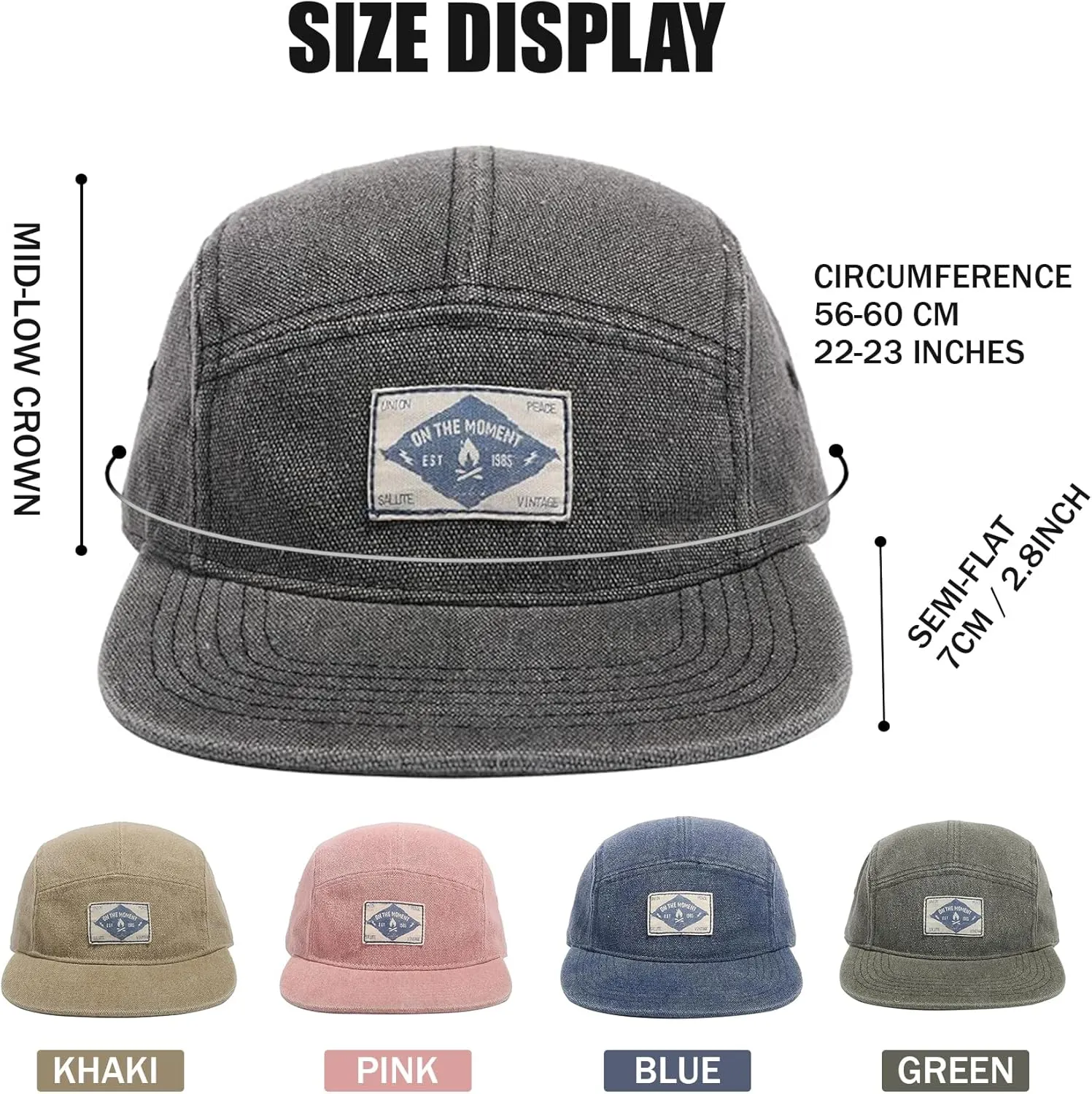 CLAPE Snapback 5 Panel Hat for Men Women Washed Cotton Flat Bill Baseball Cap Strapback Hip Hop Biker Board Cap