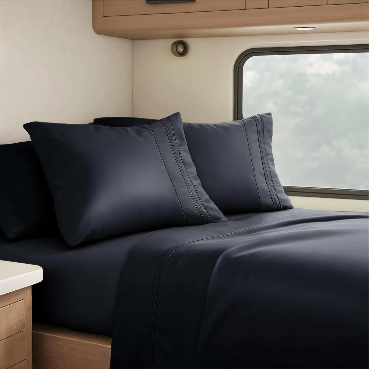 Clara Clark RV Queen Sheets, 6 Piece RV Sheets Set - Hotel Luxury Sheets for RV Bunks, Super Soft Bedding Set, Short Queen,Black