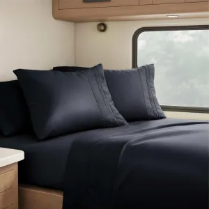 Clara Clark RV Queen Sheets, 6 Piece RV Sheets Set - Hotel Luxury Sheets for RV Bunks, Super Soft Bedding Set, Short Queen,Black