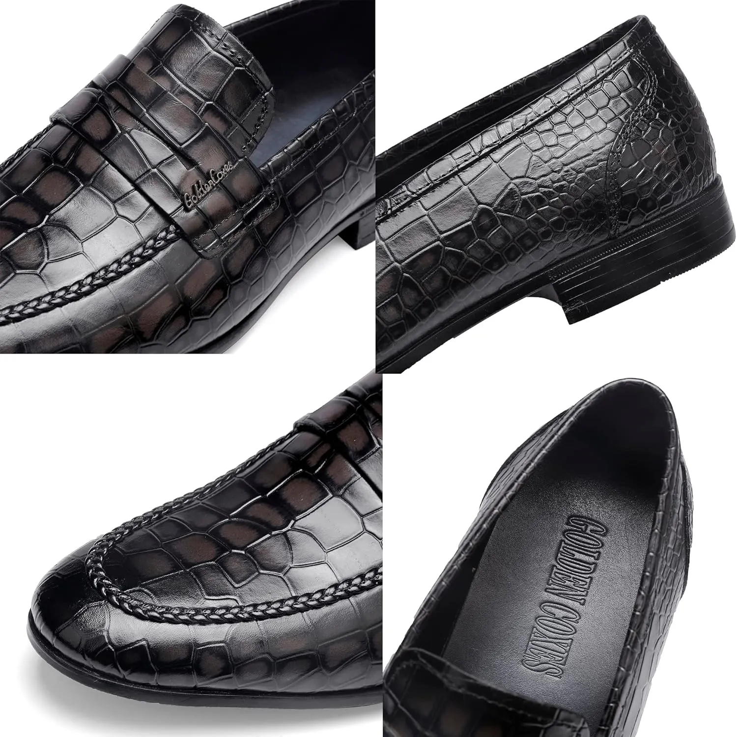 Classic Leather Dress Shoes for Mens, Fashion Crocodile Printed Casual Dress Shoe Loafer Slip On Shoes for Men