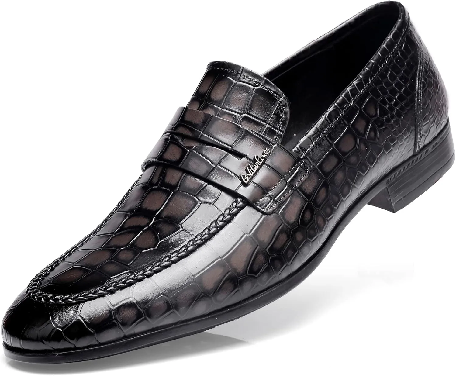 Classic Leather Dress Shoes for Mens, Fashion Crocodile Printed Casual Dress Shoe Loafer Slip On Shoes for Men