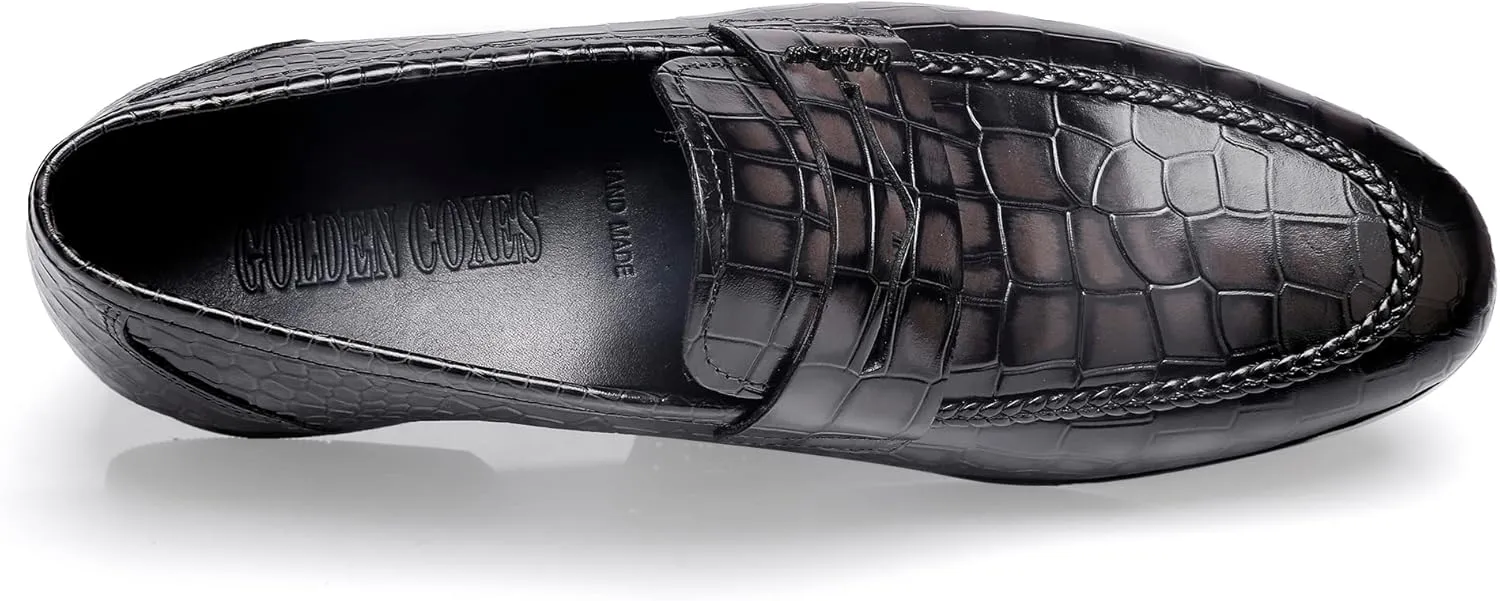 Classic Leather Dress Shoes for Mens, Fashion Crocodile Printed Casual Dress Shoe Loafer Slip On Shoes for Men