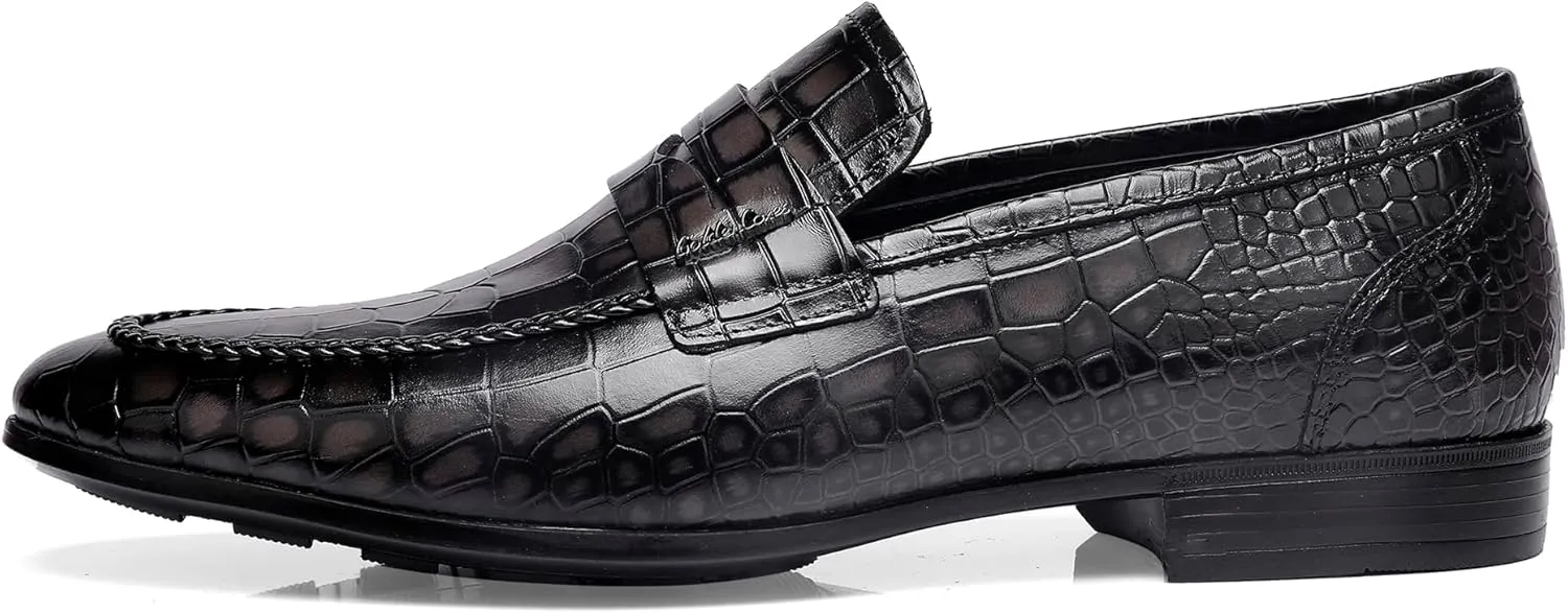 Classic Leather Dress Shoes for Mens, Fashion Crocodile Printed Casual Dress Shoe Loafer Slip On Shoes for Men