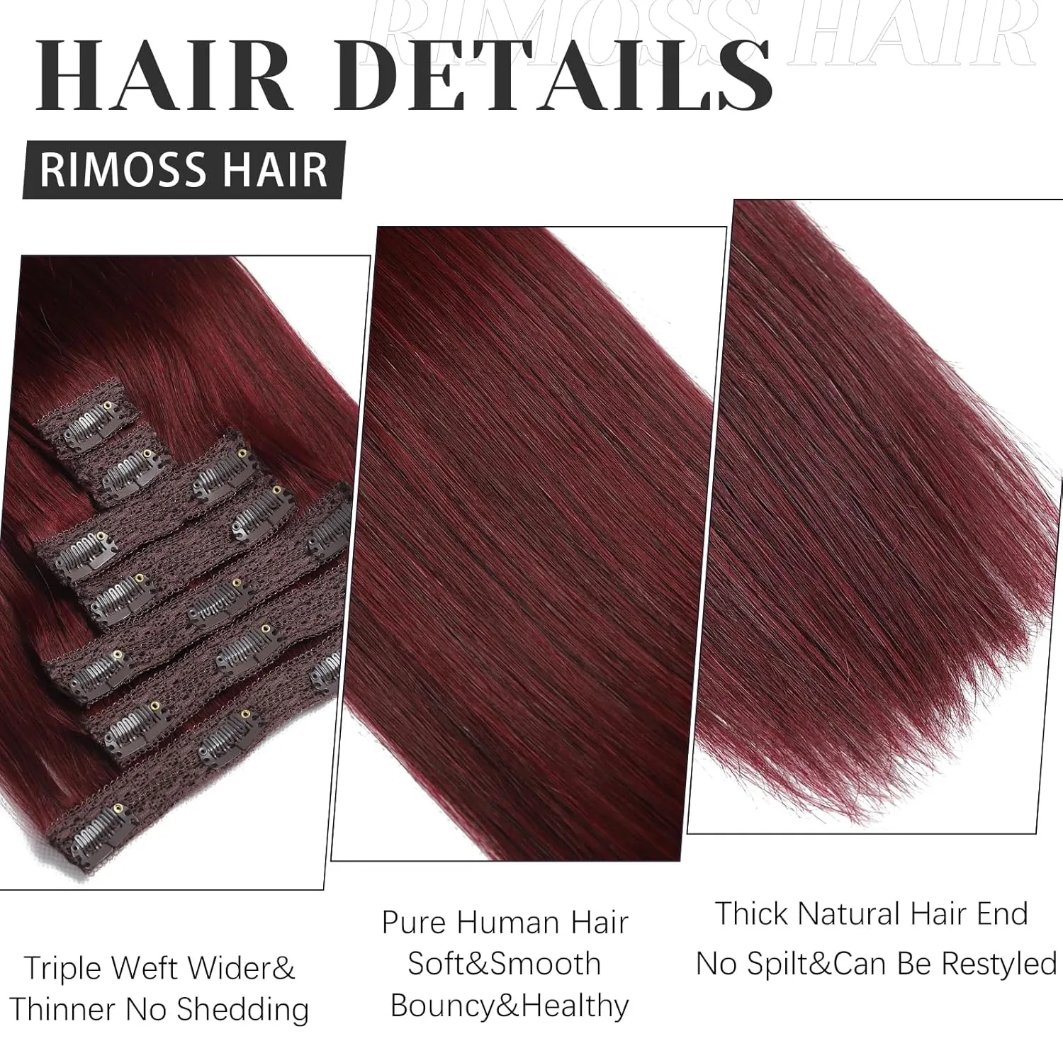 Clip in Hair Extensions Real Human Hair - 22 Inch 120g 7pcs, Burgundy Red Color - Soft Remy Human Hair Clip in Extensions Straight Double Weft for Women (#99J 22 Inch)