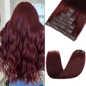 Clip in Hair Extensions Real Human Hair - 22 Inch 120g 7pcs, Burgundy Red Color - Soft Remy Human Hair Clip in Extensions Straight Double Weft for Women (#99J 22 Inch)