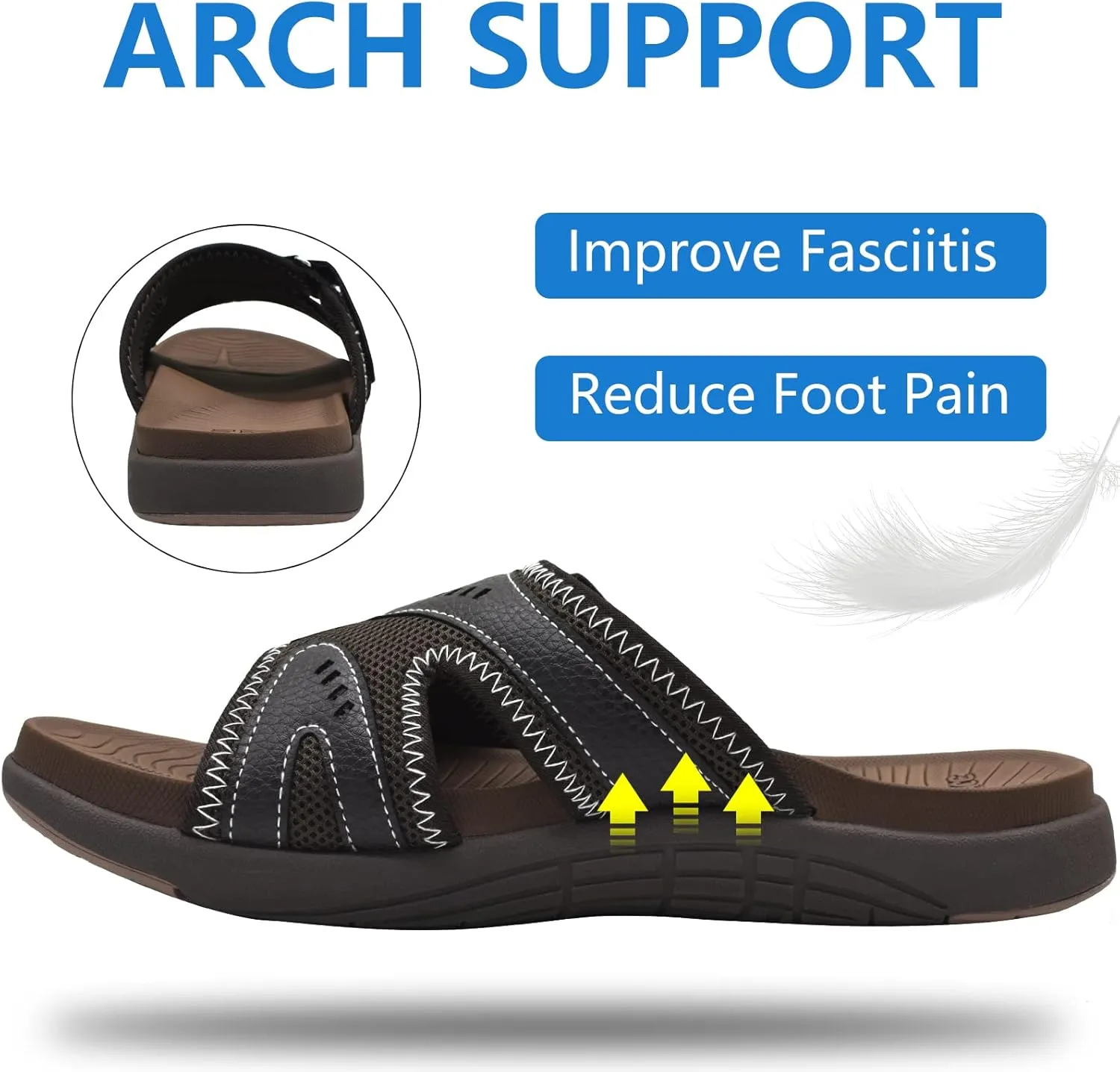 COFACE Mens Sport Recovery Sandals Plantar Fasciitis Soft Cushion Lightweight Orthotic Slides for Men