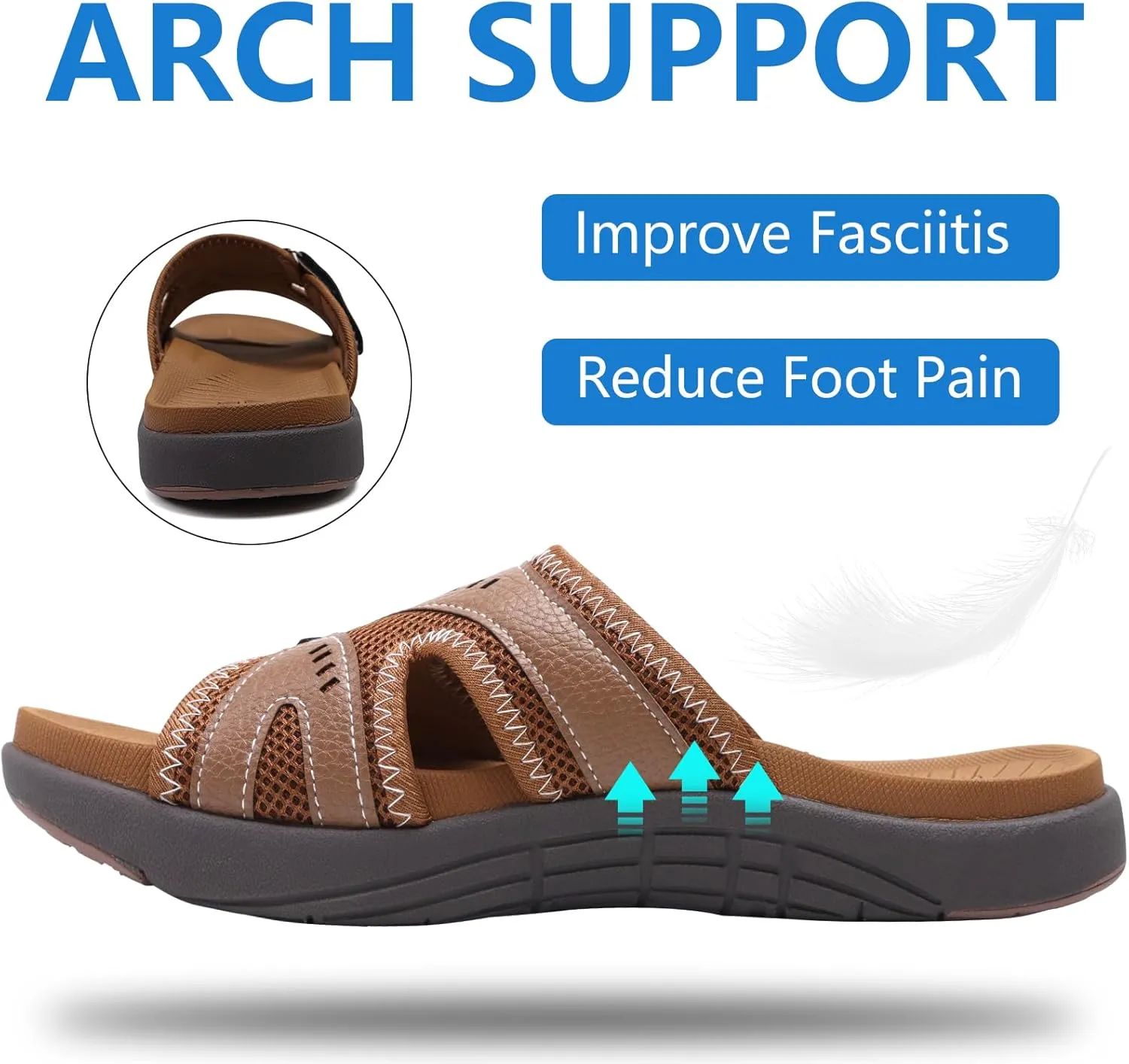 COFACE Mens Sport Recovery Sandals Plantar Fasciitis Soft Cushion Lightweight Orthotic Slides for Men
