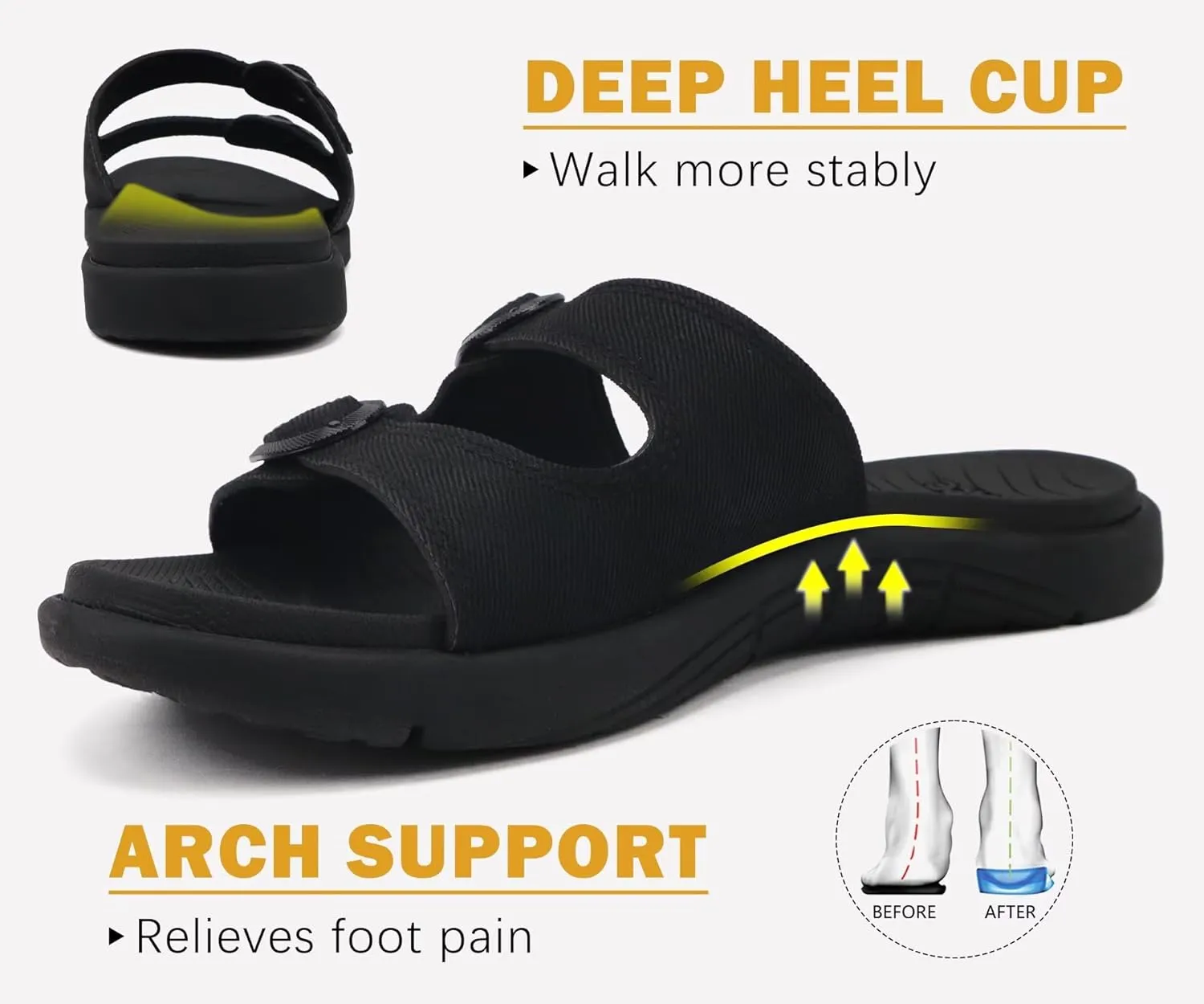 COFACE Womens Orthotic Slides Comfort Plantar Fasciitis Arch Support Slip on Flat Sandals Ladies Soft Cushion Fashion Yoga Mat Slippers With Adjustable Straps