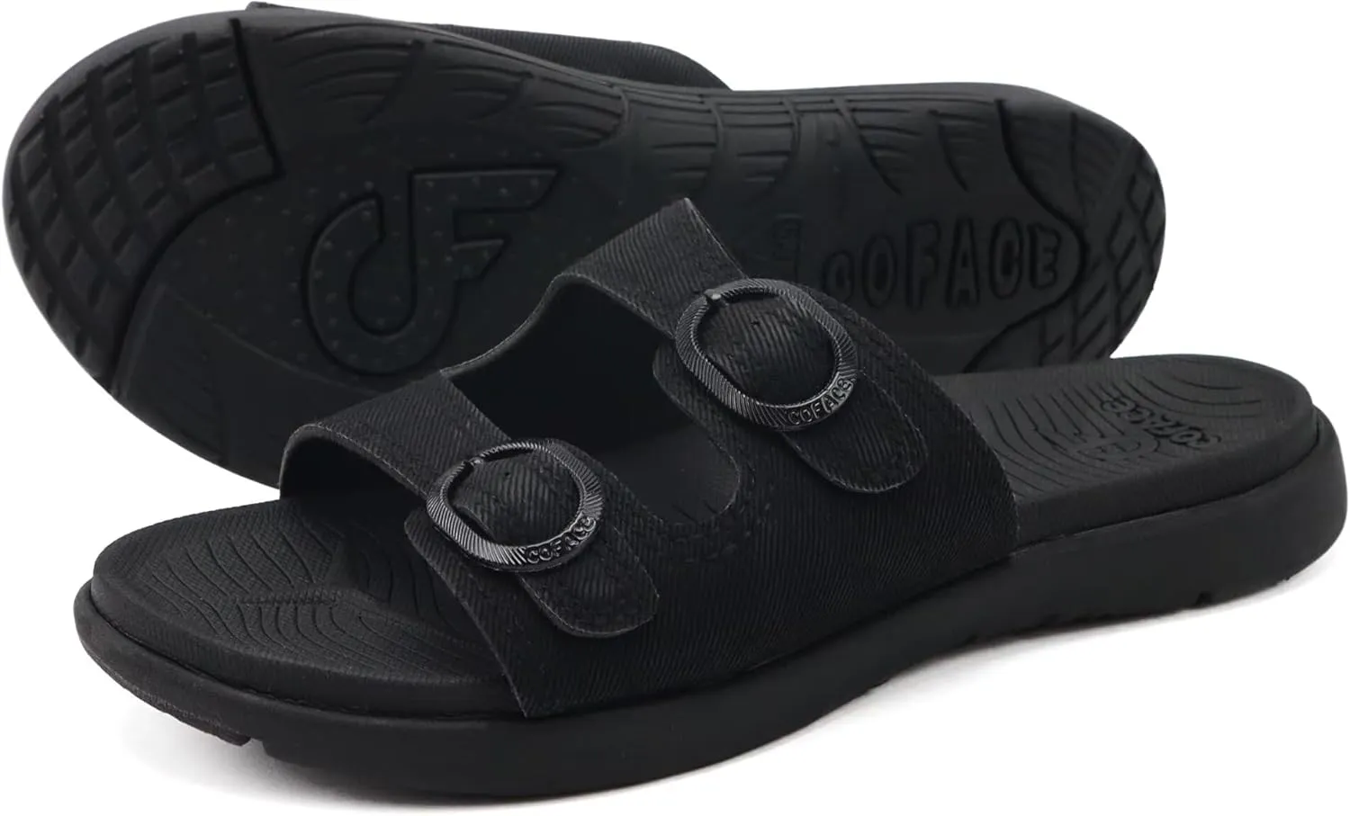 COFACE Womens Orthotic Slides Comfort Plantar Fasciitis Arch Support Slip on Flat Sandals Ladies Soft Cushion Fashion Yoga Mat Slippers With Adjustable Straps