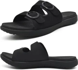 COFACE Womens Orthotic Slides Comfort Plantar Fasciitis Arch Support Slip on Flat Sandals Ladies Soft Cushion Fashion Yoga Mat Slippers With Adjustable Straps