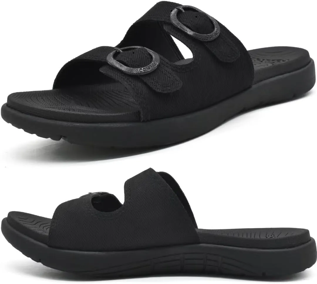 COFACE Womens Orthotic Slides Comfort Plantar Fasciitis Arch Support Slip on Flat Sandals Ladies Soft Cushion Fashion Yoga Mat Slippers With Adjustable Straps
