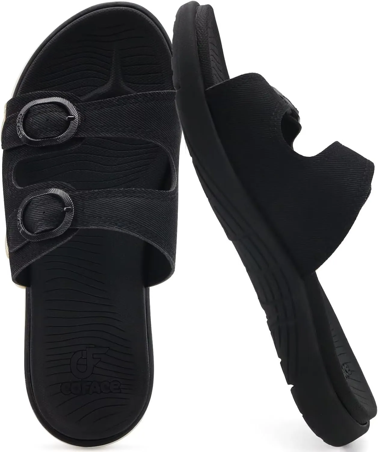 COFACE Womens Orthotic Slides Comfort Plantar Fasciitis Arch Support Slip on Flat Sandals Ladies Soft Cushion Fashion Yoga Mat Slippers With Adjustable Straps