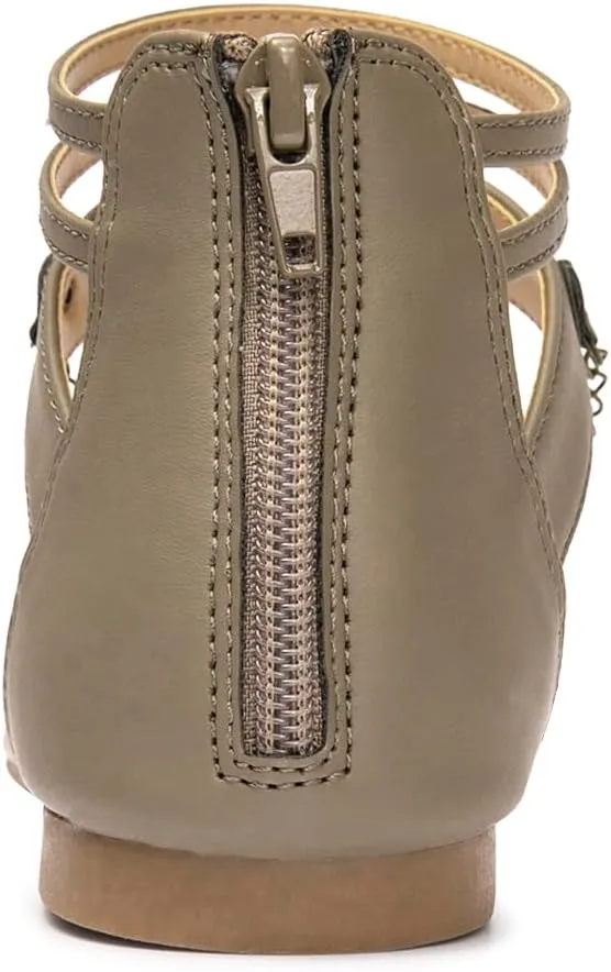 Colgo Thong Flat Sandals with Chain, Ankle Strap Zip Closure Flat Sandals, Women's Casual Sandals for Summer Party