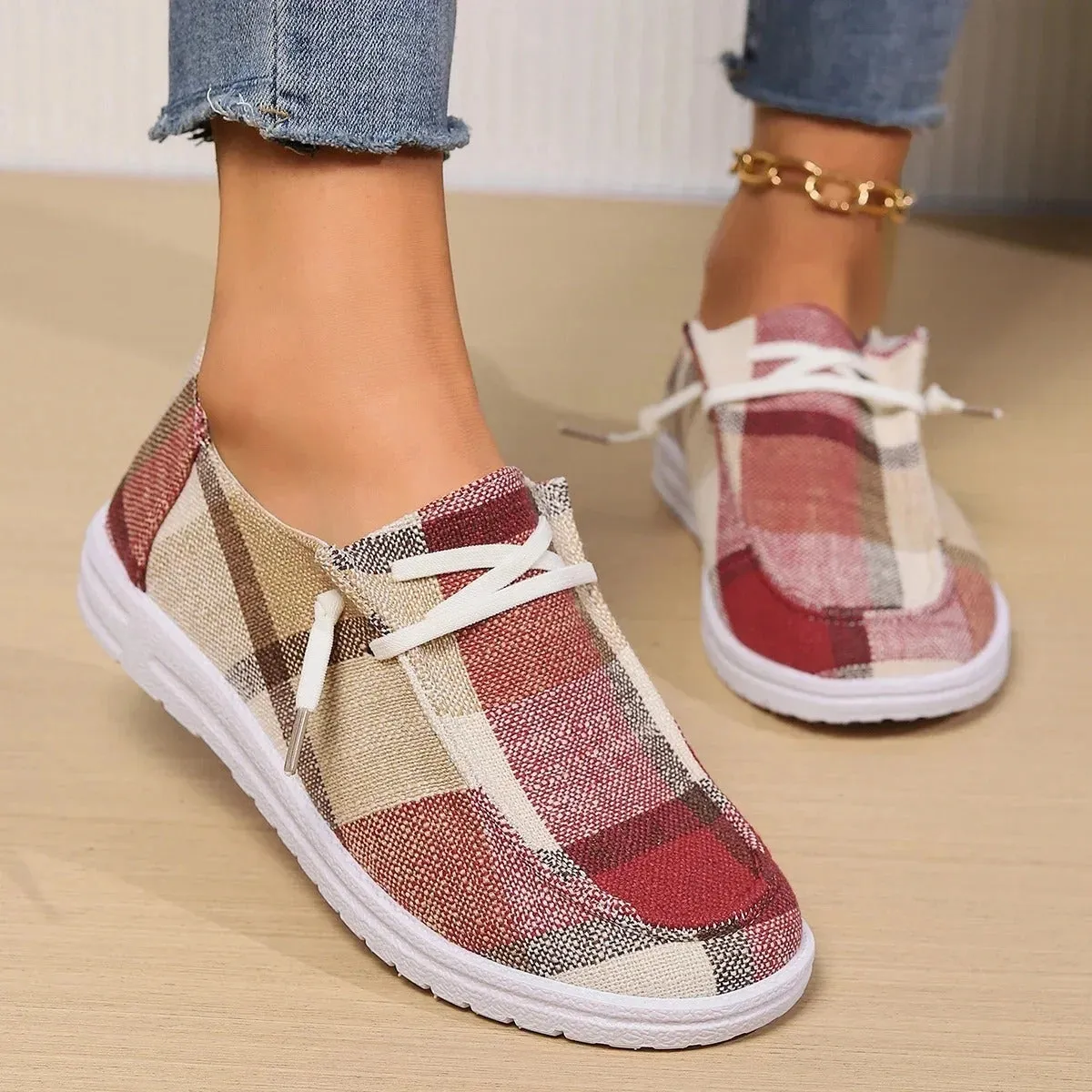 Colorful Women's Plaid Slip-On Sneakers - Breathable & Lightweight