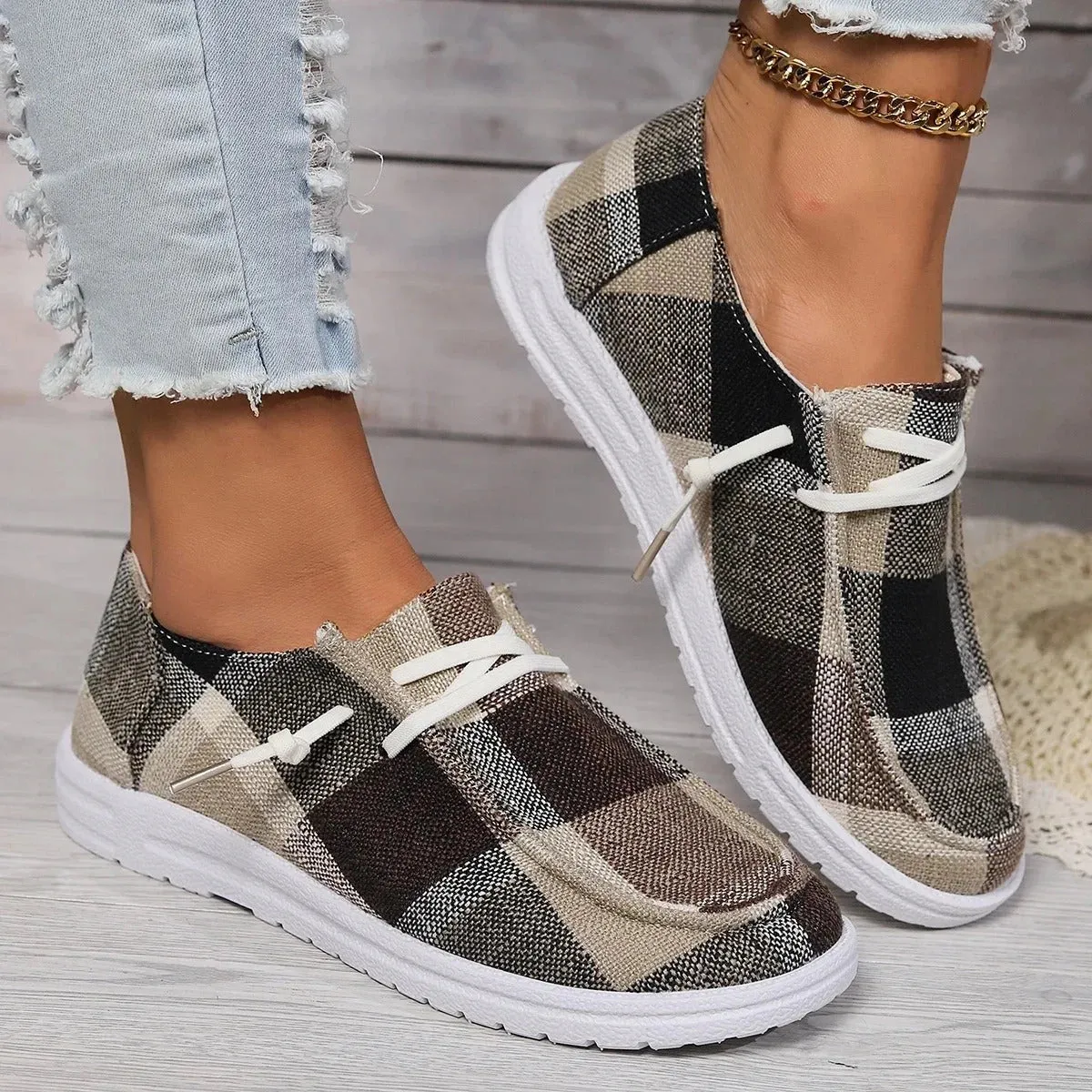 Colorful Women's Plaid Slip-On Sneakers - Breathable & Lightweight