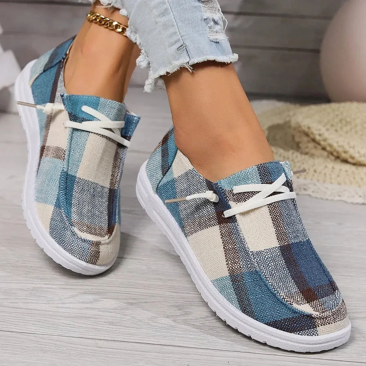 Colorful Women's Plaid Slip-On Sneakers - Breathable & Lightweight