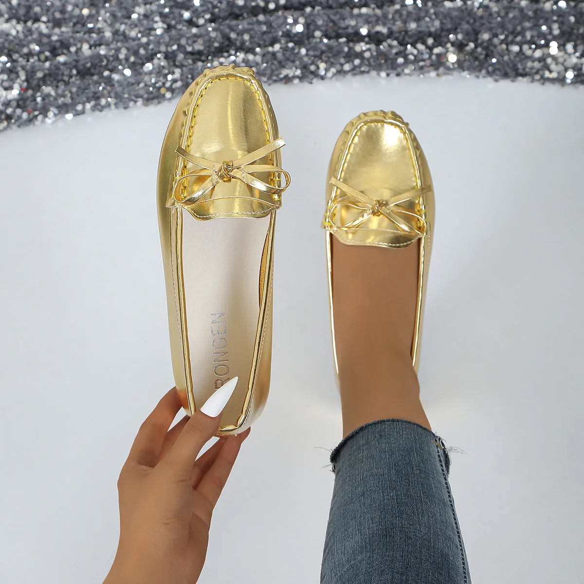 Comfortable Loafers for Women - Gold