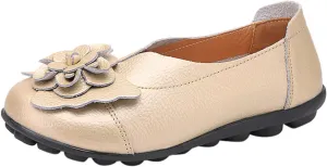 Comfortable Walking Slip on Flat Shoes Ladies Dressy Loafers Breathable Leather Wide Width Loafer Round Toe Wild Fashion Soft Casual Outdoor Sandals for Women