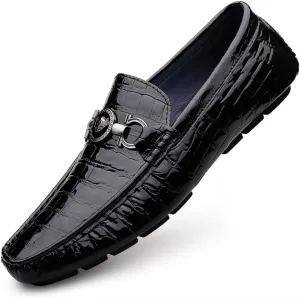 Comodish Men's Loafers Round Toe Faux Crocodile Embossed Leather Anti-Slip Resistant Lightweight Wedding Casual Slip On