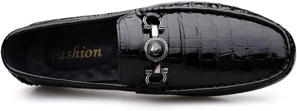 Comodish Men's Loafers Round Toe Faux Crocodile Embossed Leather Anti-Slip Resistant Lightweight Wedding Casual Slip On