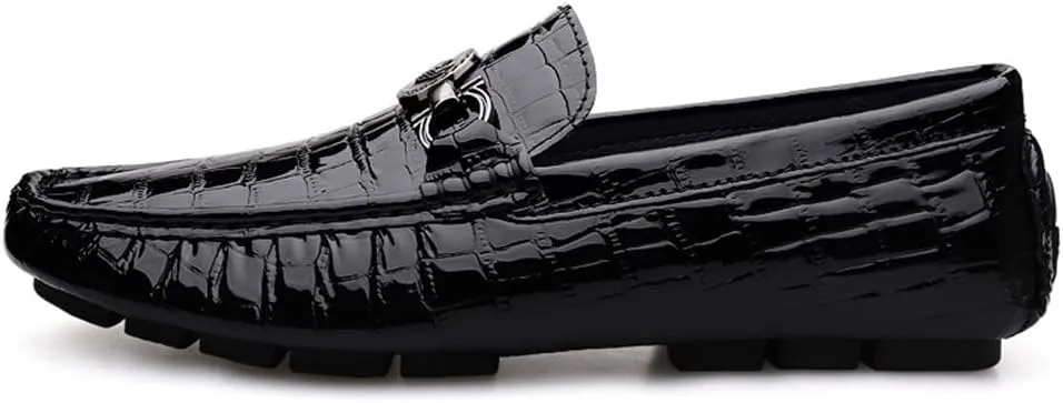 Comodish Men's Loafers Round Toe Faux Crocodile Embossed Leather Anti-Slip Resistant Lightweight Wedding Casual Slip On