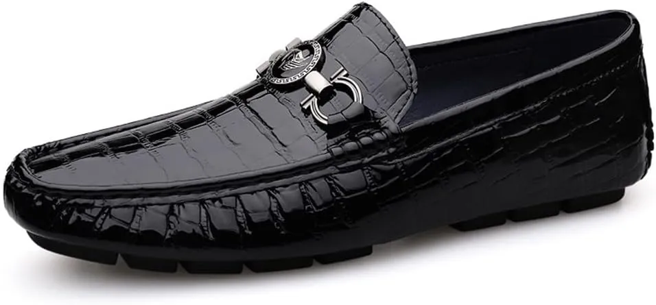 Comodish Men's Loafers Round Toe Faux Crocodile Embossed Leather Anti-Slip Resistant Lightweight Wedding Casual Slip On