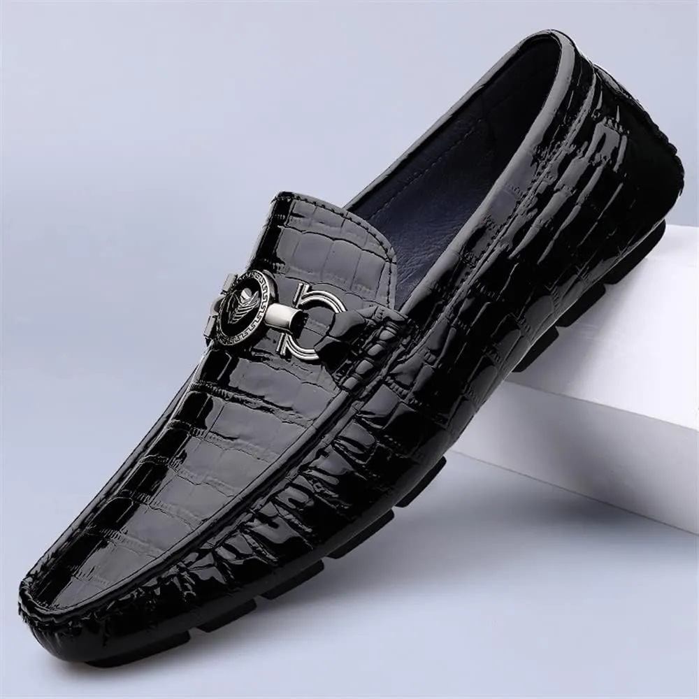 Comodish Men's Loafers Round Toe Faux Crocodile Embossed Leather Anti-Slip Resistant Lightweight Wedding Casual Slip On