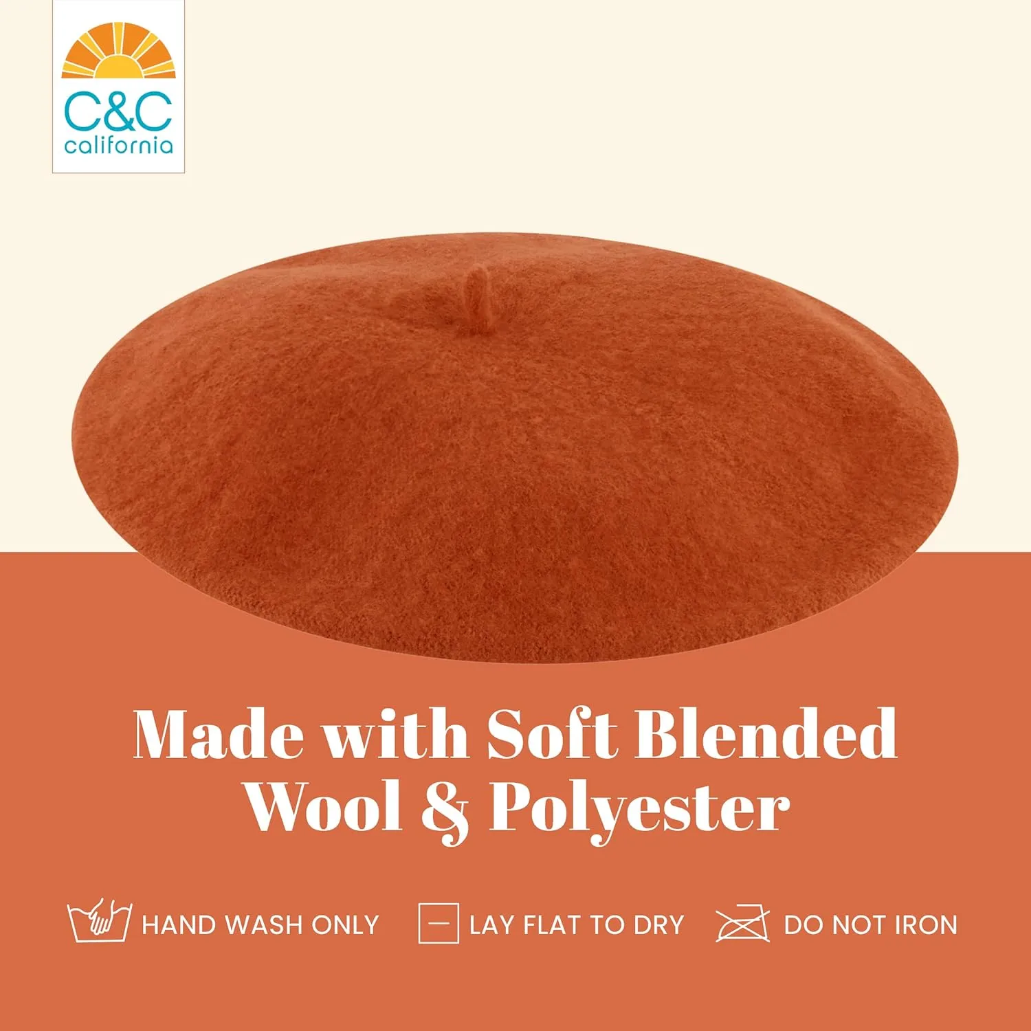 Concept One C California Hat, Classic Wool French Beret for Men and Women