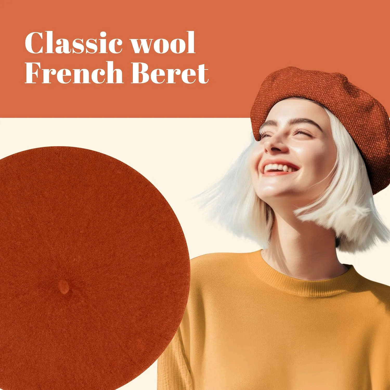 Concept One C California Hat, Classic Wool French Beret for Men and Women