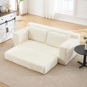 Convertible Floor Sofa Bed, Corduroy Folding Sleeper Sofa with Thick Mattress, Foldable Floor Lounge Couch with Fixed-Shape Frame, Comfy Fold Out Compressed Couch Bed for Living Room, Bedroom, Beige