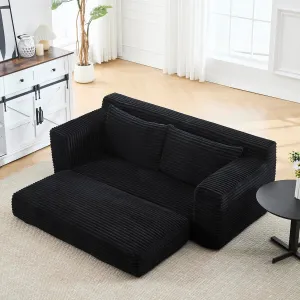Convertible Floor Sofa Bed, Corduroy Folding Sleeper Sofa with Thick Mattress, Foldable Floor Lounge Couch with Fixed-Shape Frame, Comfy Fold Out Compressed Couch Bed for Living Room, Bedroom, Black