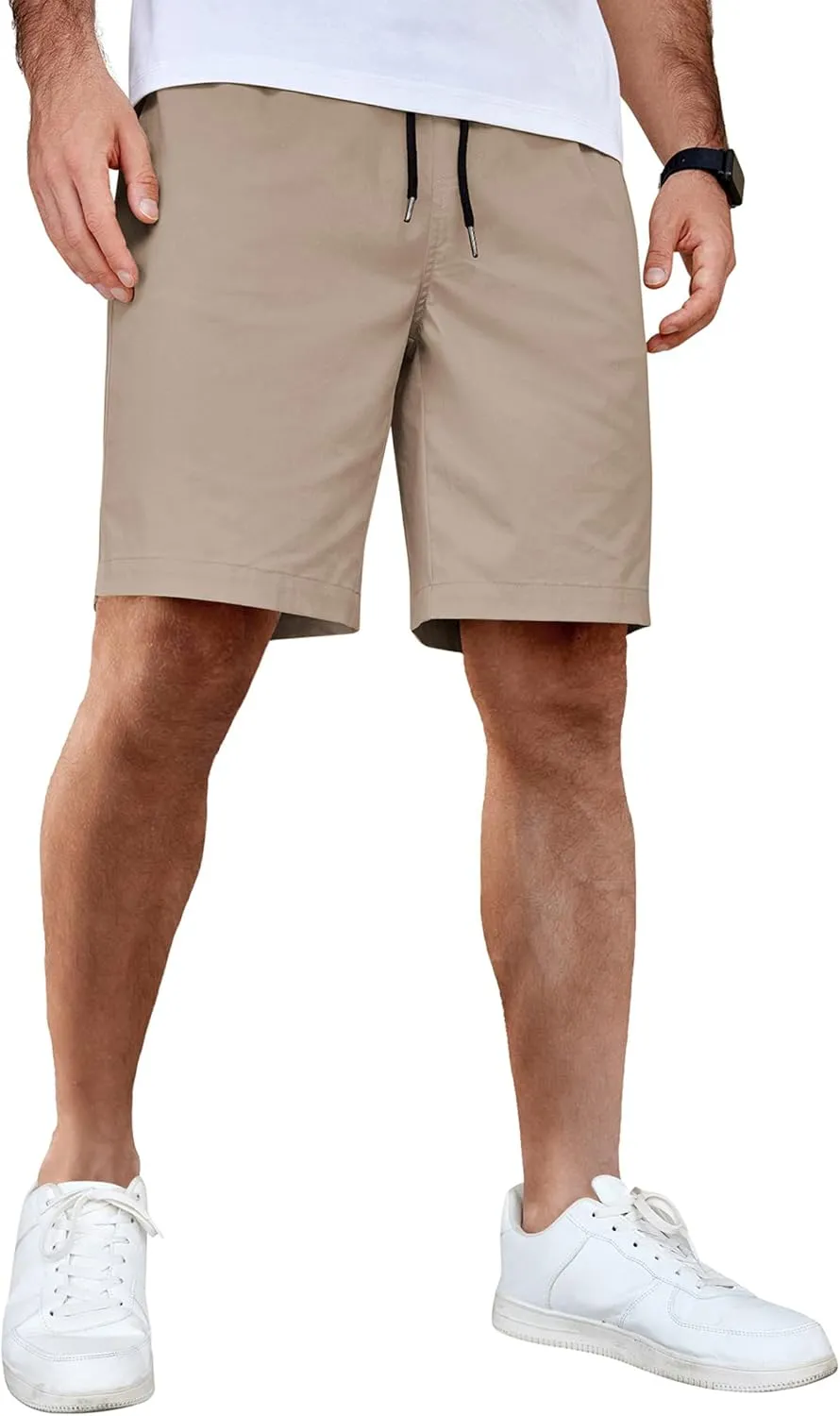 COOFANDY Men's Casual Shorts Cotton Elastic Waist Drawstring Shorts Lightweight Summer Beach Shorts