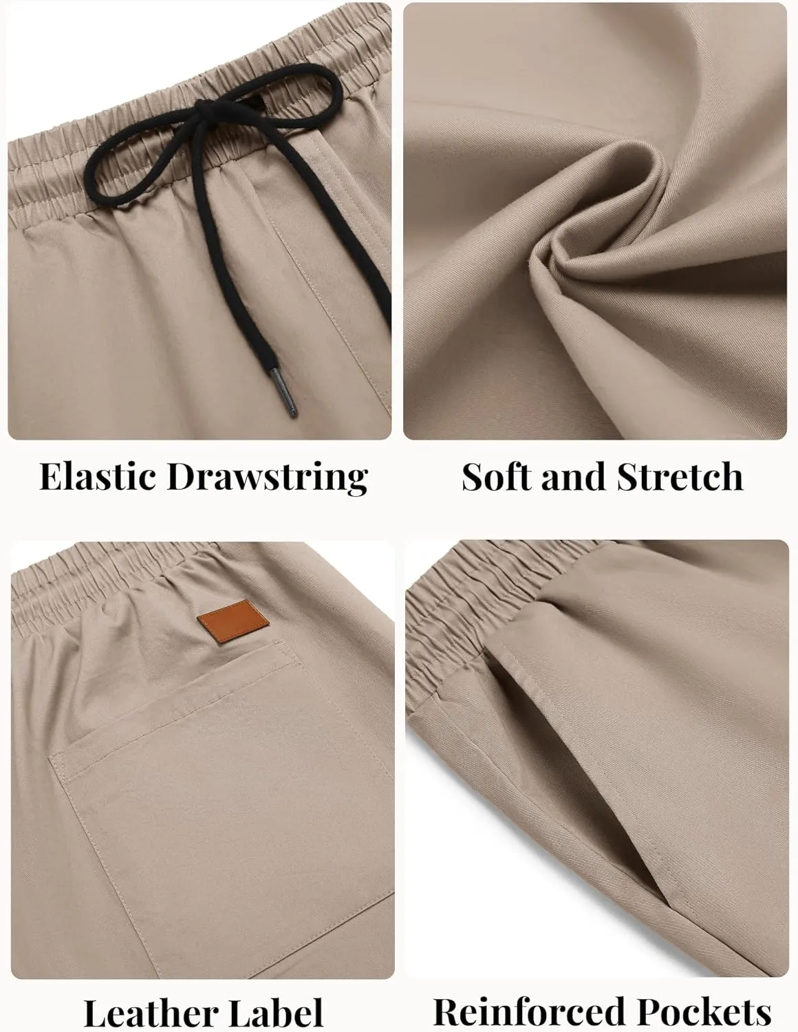 COOFANDY Men's Casual Shorts Cotton Elastic Waist Drawstring Shorts Lightweight Summer Beach Shorts