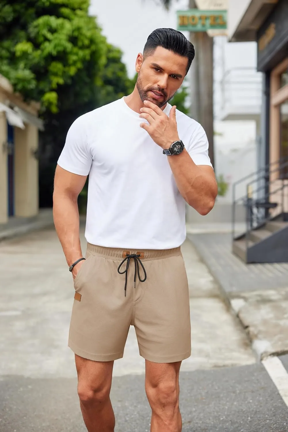 COOFANDY Men's Casual Shorts Waffle Elastic Waist Drawstring Shorts Lightweight Summer Beach Shorts